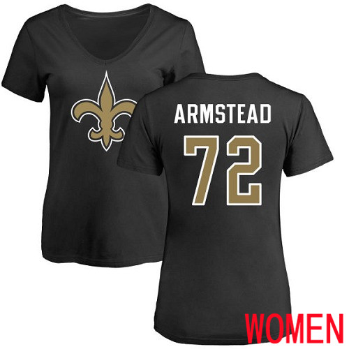 New Orleans Saints Black Women Terron Armstead Name and Number Logo Slim Fit NFL Football #72 T Shirt